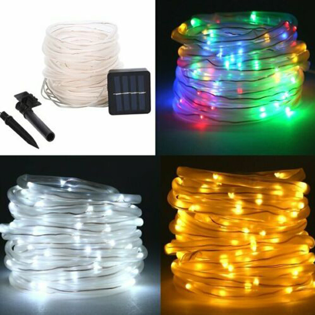 Solar Powered 100 LED Strip Rope Lights Fairy String Light Xmas Outdoor