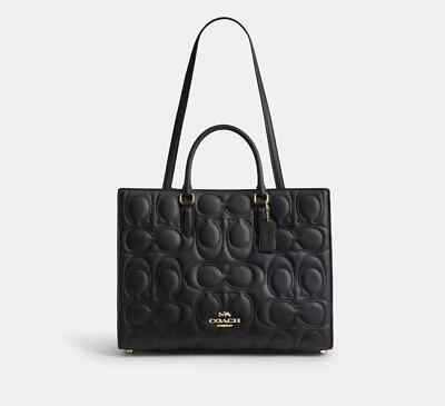 バッグ COACH NWT Coach Maggie Tote Bag In Signature Leather CY672 Black