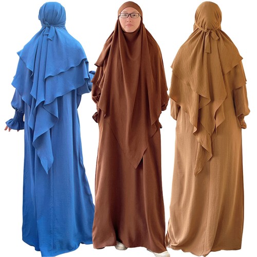 Overhead Large Khimar Hijab Muslim Women Burqa Niqab Caftan Abaya Islamic 2Piece - Picture 1 of 44