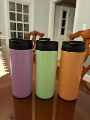 New Set Of 3 Primula 18oz Stainless Steel Mugs With Fliptop Lid