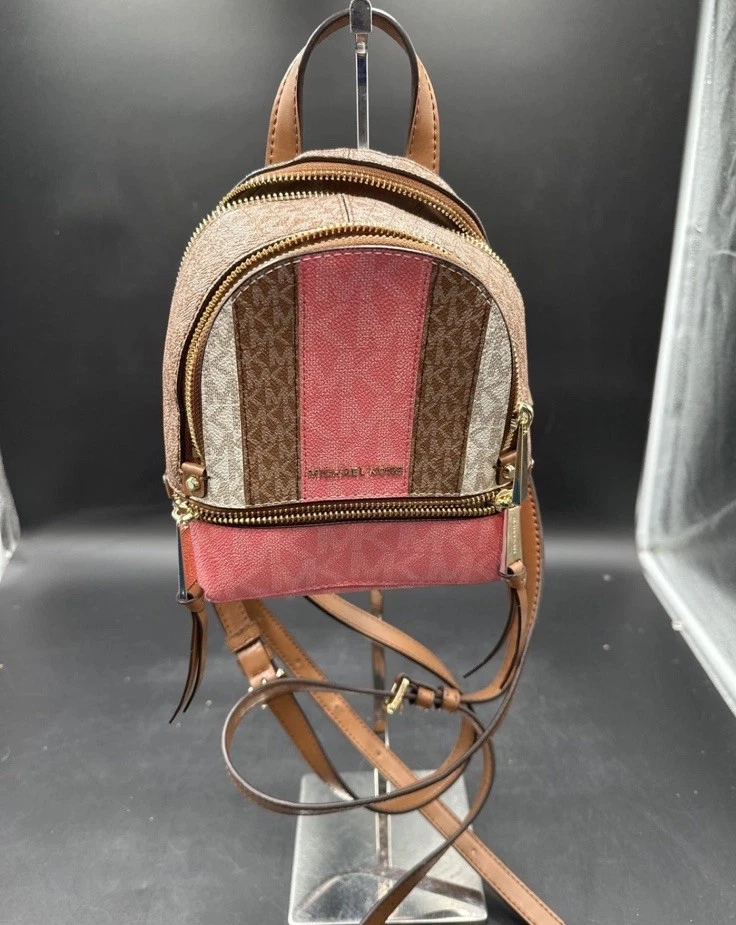 Michael Kors Rhea Mini Backpack Purse Brown Gold Square Studs Read! Michael Kors Rhea Mini Backpack Purse Brown Gold Square  main image 4