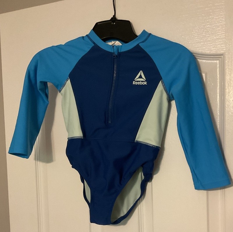 Girls S -5T Reebok Zip Up Swimsuit Long Sleeve  V Suit Bathing Swim  Blue