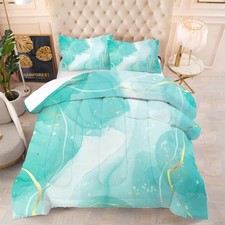 Teal Comforter Set: Blue Green Marble Bedding Sets for Teen Full Teal Marble