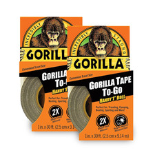 Gorilla Tape, Mini Duct Tape To-Go, 1" X 10 Yd Travel Size, Black, Pack of 2 