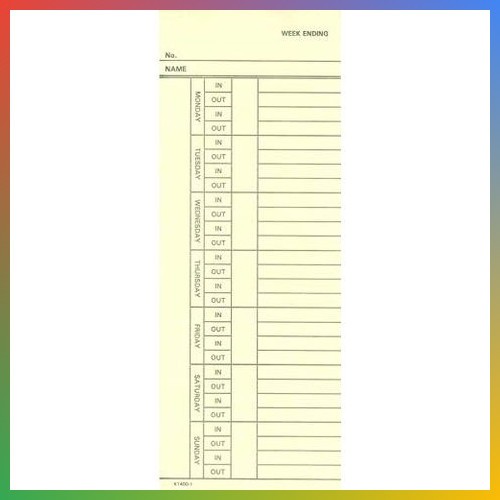 Bi-Weekly Time Cards 200 Pack 3.375in x 9in Heavy Duty Two-Sided