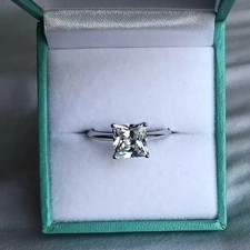 3 Ct Princess Cut Moissanite Solitaire Engagement Ring 14K White Gold Over