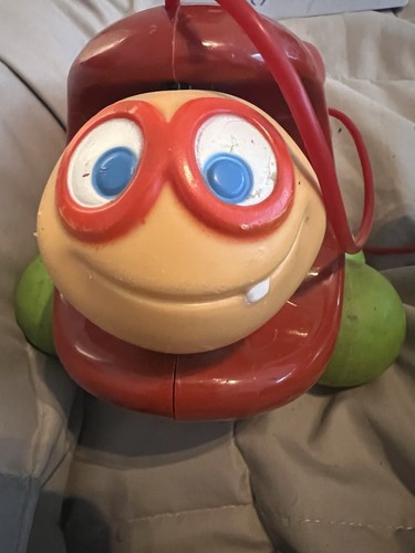 Tonka Toddlers Inchworm Apple Pull Toy Red Green Vintage
