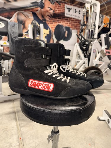 Simpson Racing Hightop Shoes-Satin Suede Toe - Classic Style - Size: 13.5- Black
