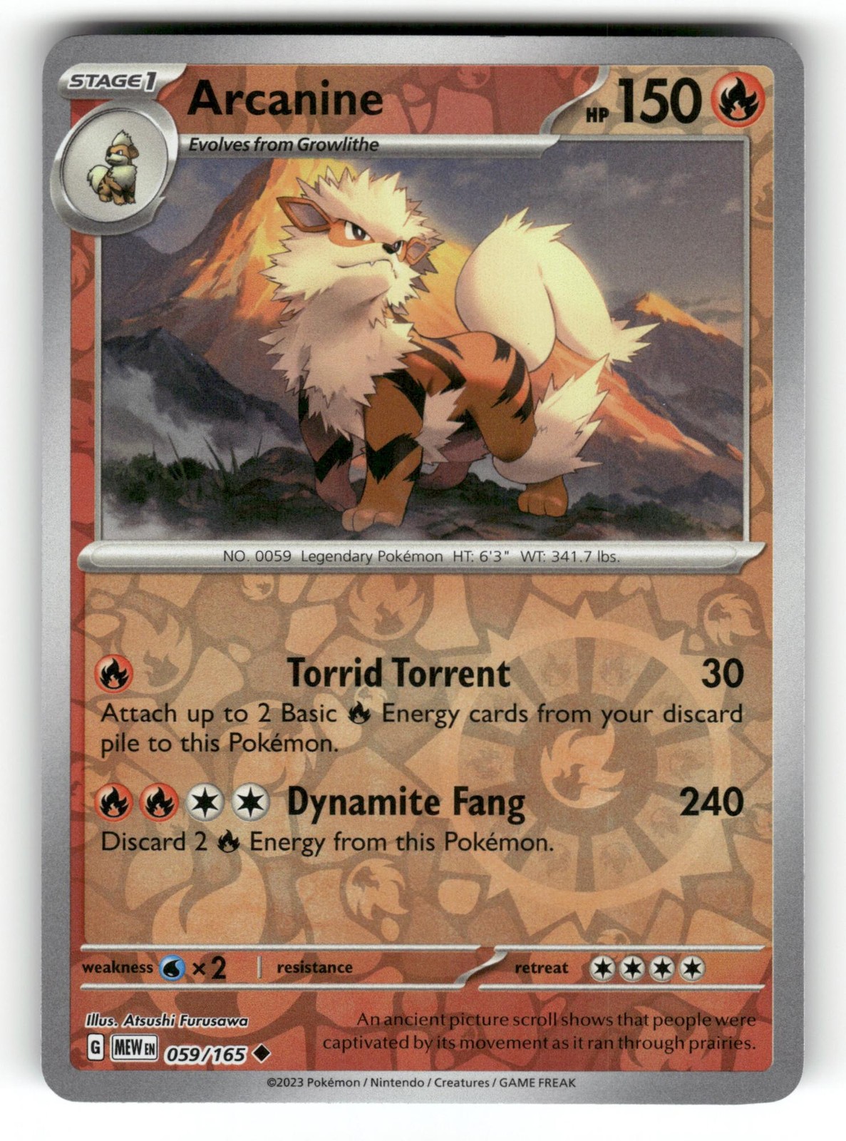 Arcanine NM 059/165 Reverse Holo 151 Pokemon Uncommon