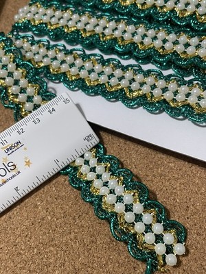 2m Jade-Gold verziert Indisch Metallic Zopf Perlen Spitze Braut Borte