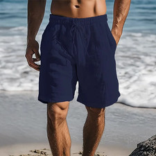 Men Cotton Linen Shorts Summer Casual Lightweight Breathable Beach Wear