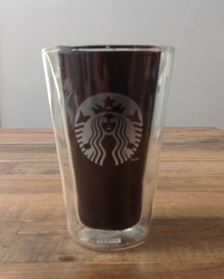 Teavana Starbucks Bodum Siren Etched Double Wall Clear Glass Cup 12oz 2011