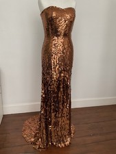 Sherri hill gown UK12 US8 Bronze strapless bodice sequinned maxi black tie dress