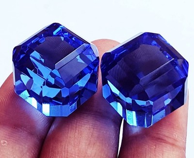 Loose Gemstones 45 To 55 Ct Blue Topaz Cube Pair Certified