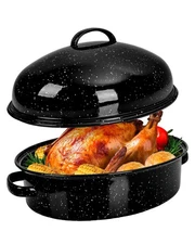 Roasting Pan with Lid & Rack 18 Inch Extra Large Deep Oven Baking Pot, Enamel...