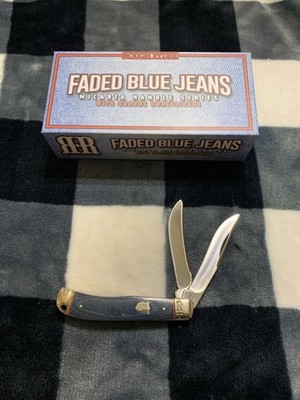 Rough Ryder Faded Blue Jeans Bow Trapper 2 Blade Pocket Knife 440 Micarta RR2351