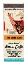BASE CAFE matchbook matchcover - OCEANSIDE, CALIFORNIA - GIRLIE