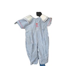Vintage Nautical Sailor Romper 3M Toddler Blue 1980s Retro Baby Outfit Rare 323