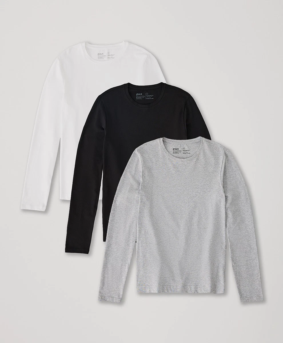 Pact Tops Men'S Cool Stretch Long Sleeve Crew Undershirt 3-Pack X-Large Heath...