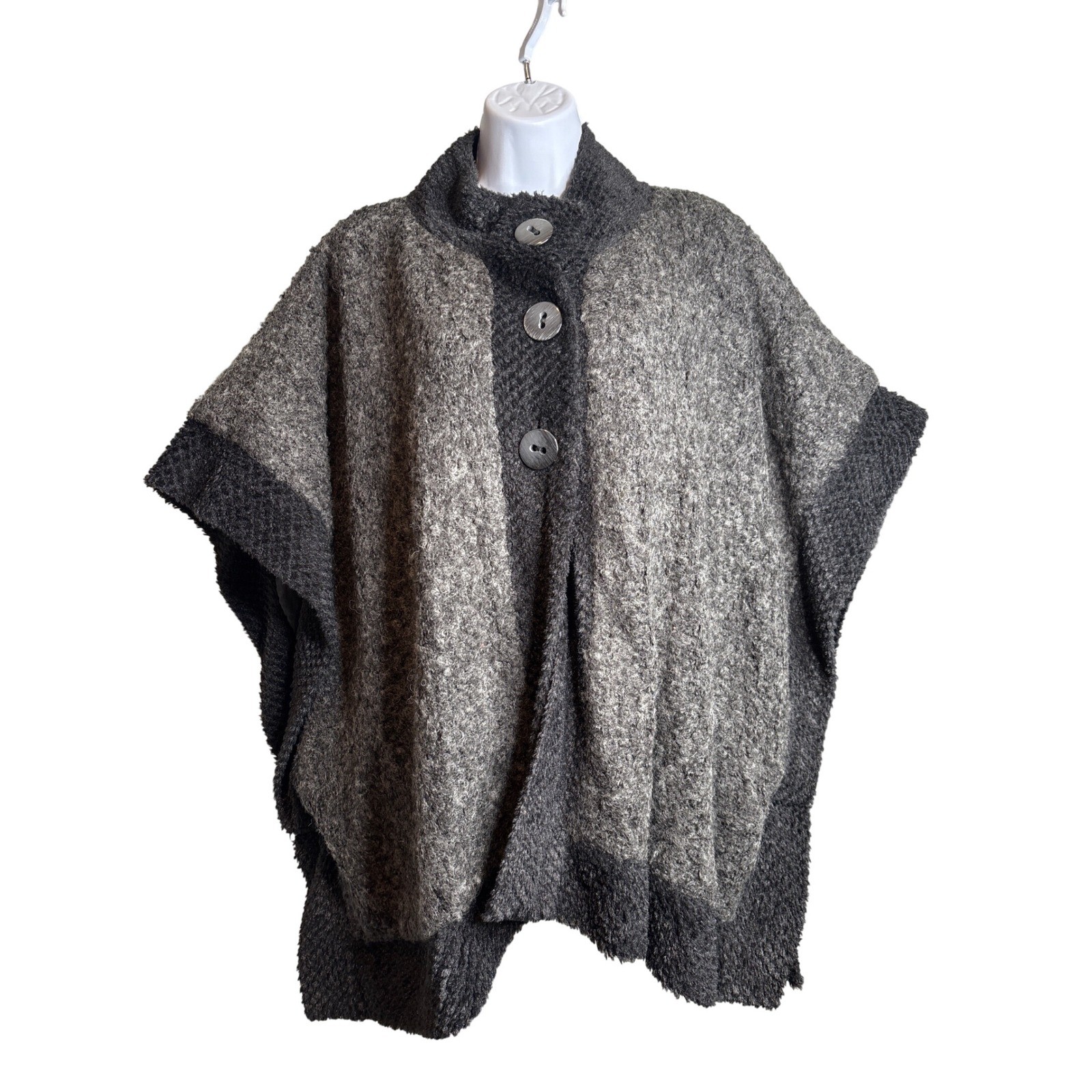 Adrienne Landau Studio Womens Faux Fur Trim Sweater Poncho One Size Luxury Chic