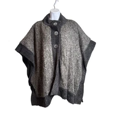 Adrienne Landau Studio Womens Faux Fur Trim Sweater Poncho One Size Luxury Chic