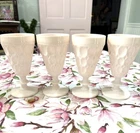 4 Vintage Jeannette Shell Pink Milk Glass Water Goblet 10oz 6-1/4” Thumbprint
