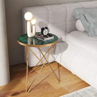 Round Side Table For Auction Green with Marble Effect 40 x 40 x 50cm