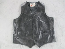 The Leather Shop Vintage Sears Black Vest Size 44 Button Made In USA #61004 EUC