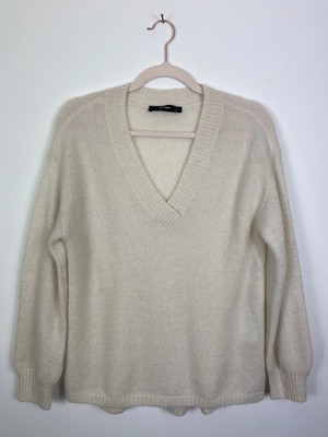 Hallhuber Jumper Size S UK Cream Off White Wool Mohair Blend Sweater V Neck