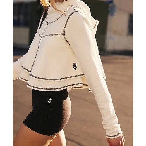 Free People FP Movement First Place Pullover Hoodie Cropped Top White XL 286374