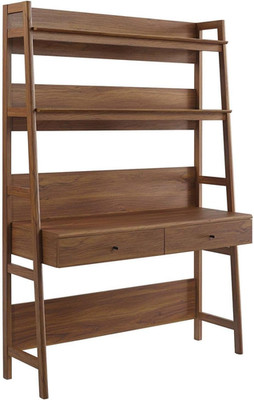 Bixby Walnut Home Office Desk with Stylish Bookshelf Storage