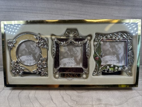 Lenox Vtg Jewel Silverplated Photo Frame Set 3 Ladybug Faux Diamonds Pearls NEW - Picture 2 of 20