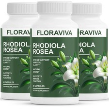 3-Pack Rhodiola Rosea Capsules - Boost Energy, Focus  Mood  Floraviva