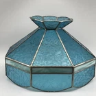 Vintage Ice Blue Textured Tiffany Style 12” Stained Glass Table Lamp Shade