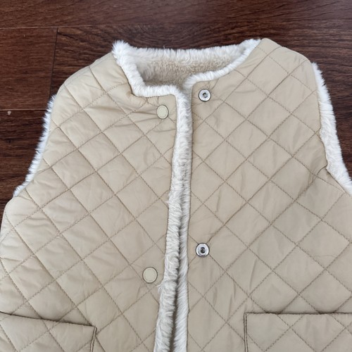 New ZARA Kids Girls Faux fur sleeveless crewneck vest Two Sides cream Sz 8-9 - Picture 7 of 9