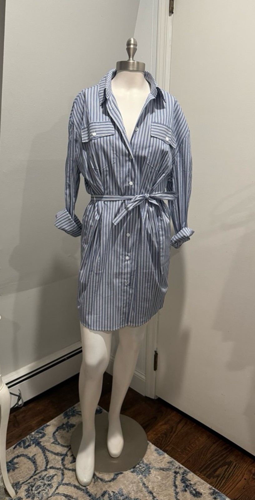 Elan NWT | Women’s Blue & White Striped Shirt Dress | Size S