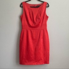 David Meister Sleeveless Red Orange Midi Sheath Shiftdress Size 10