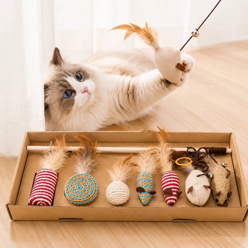 Cat Toy Set Feather Wand Teaser Toys For Cats And Kittens