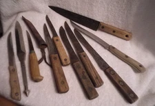 Lot 10 Misc vintage sharp Knives Wood Handles Stainless Blades Need restoration