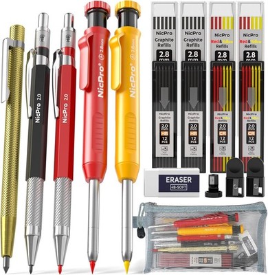 Nicpro 18 Pack Carpenter Pencil Set with Sharpener, Mechanical Carpenter Pencils