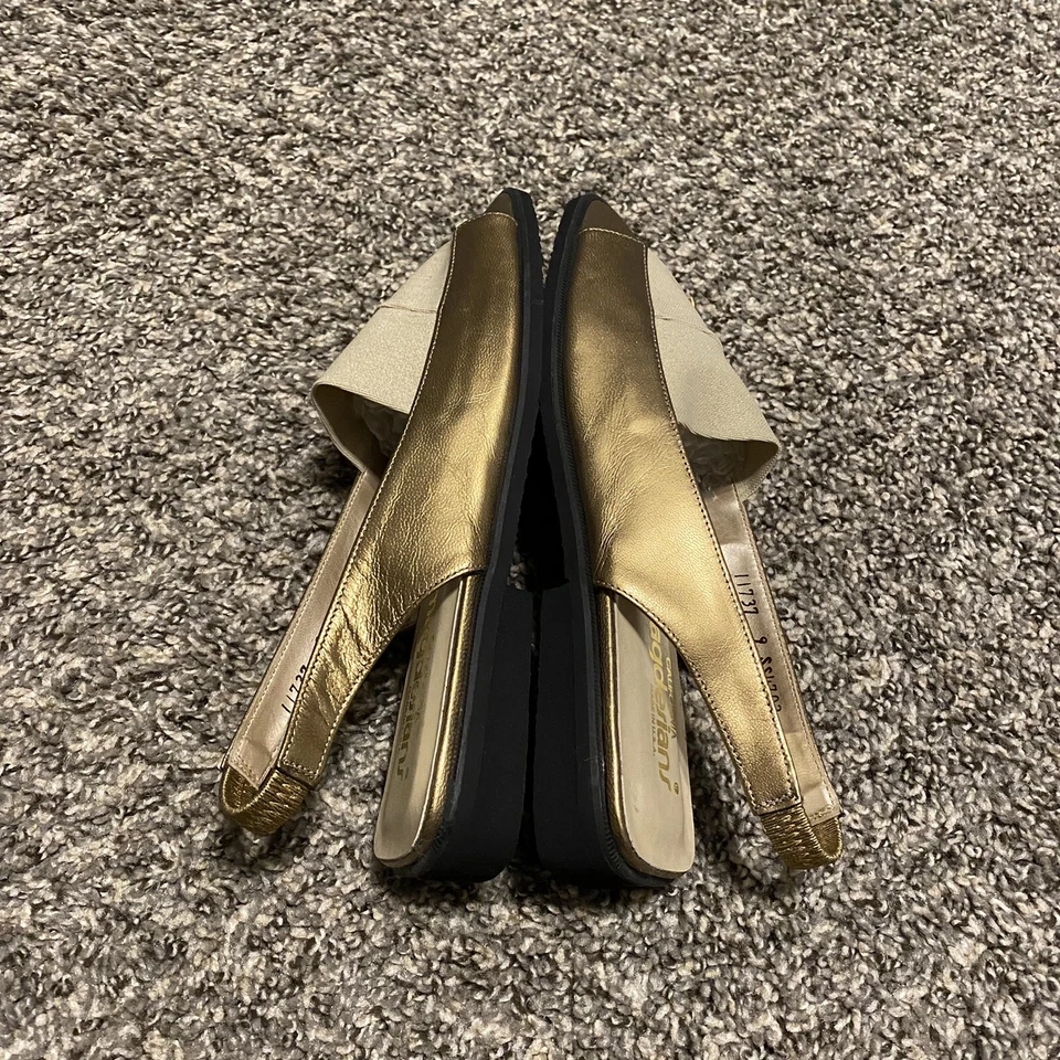 California Magdesians Slingbacks Sz 9 Gold Leather Fabric Sandal Shoes New - Image 3 of 4