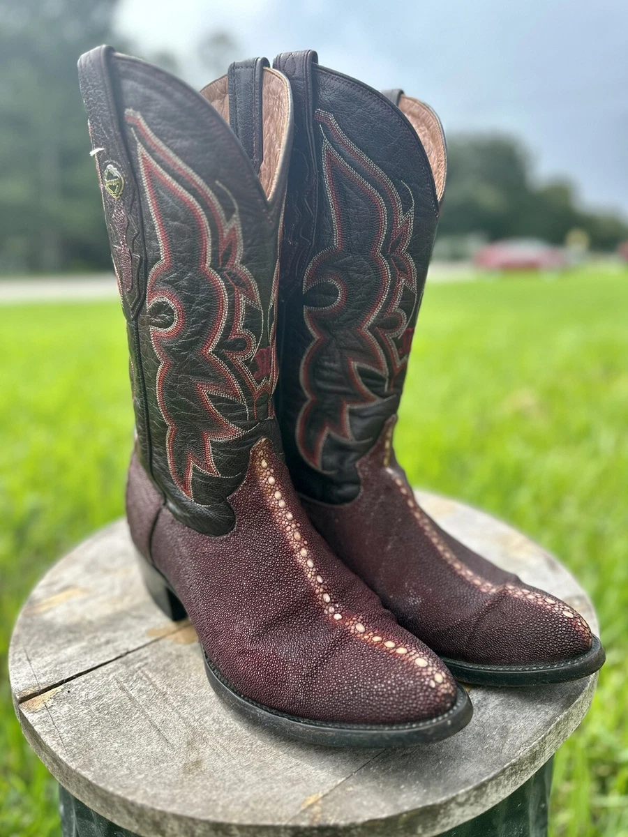 Stingray Cowboy Boots Montenegro Mexico Burgundy Round Toe Western Sz 9 Exotic
