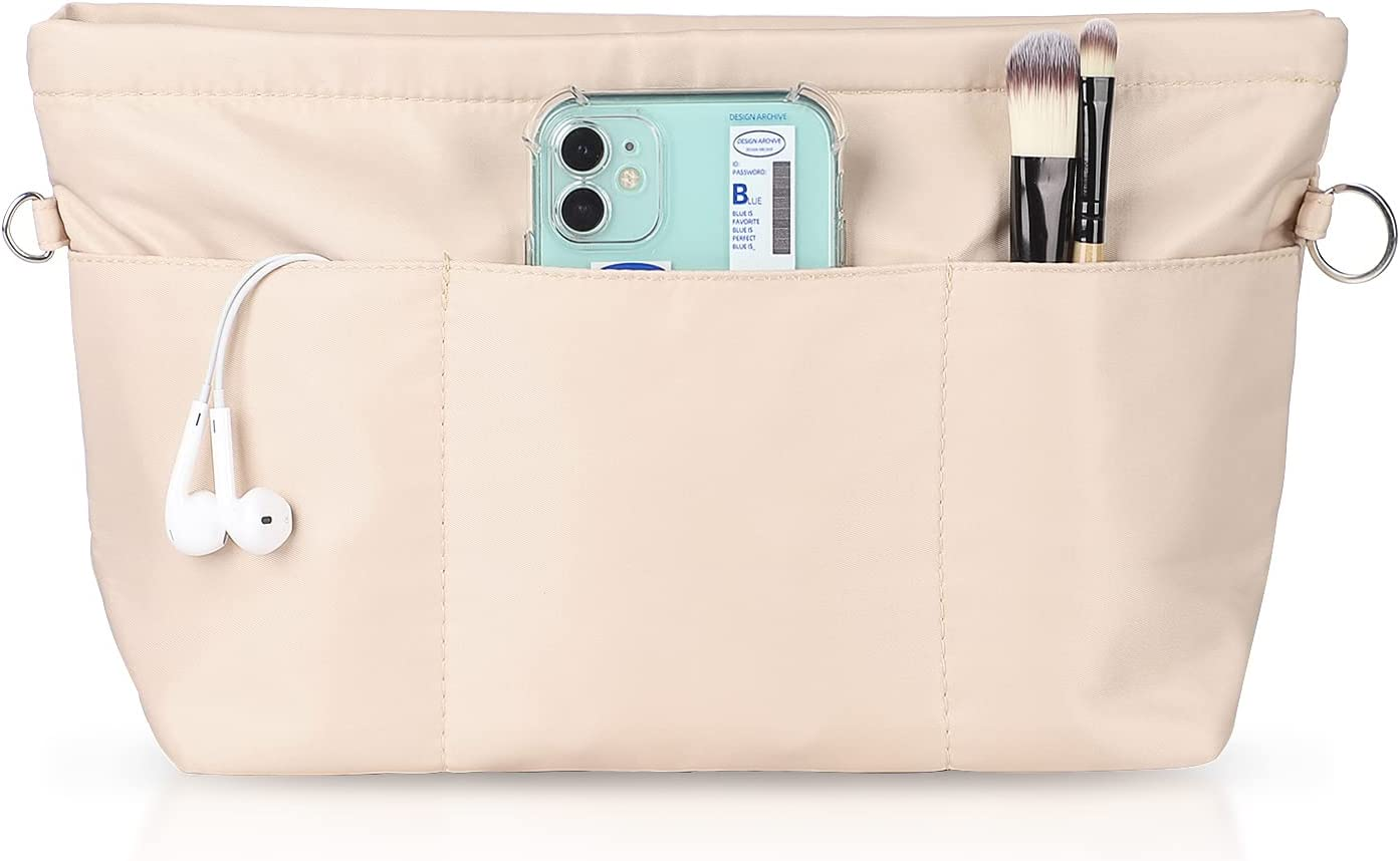 Handbag Organizer Nylon Purse Organizer Insert Bag Tote Shaper Bag in Bag(Beige,-image
