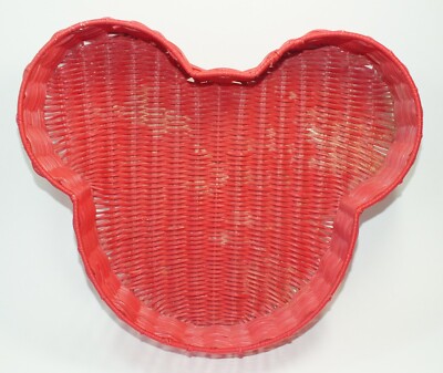 Disney Plastic Wicker Basket Hidden Mickey Icon Mickey Mouse Head Red Basket