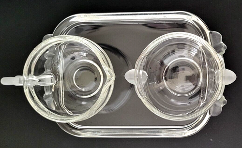 Vintage Clear Glass with Satin Handles Creamer Sugar Bowl Tray 3 Pc Set Germany - Picture 3 of 6