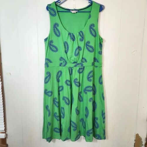 Boden Green Blue Paisley Pullover Stretch SunDress Size 16R - Picture 1 of 14