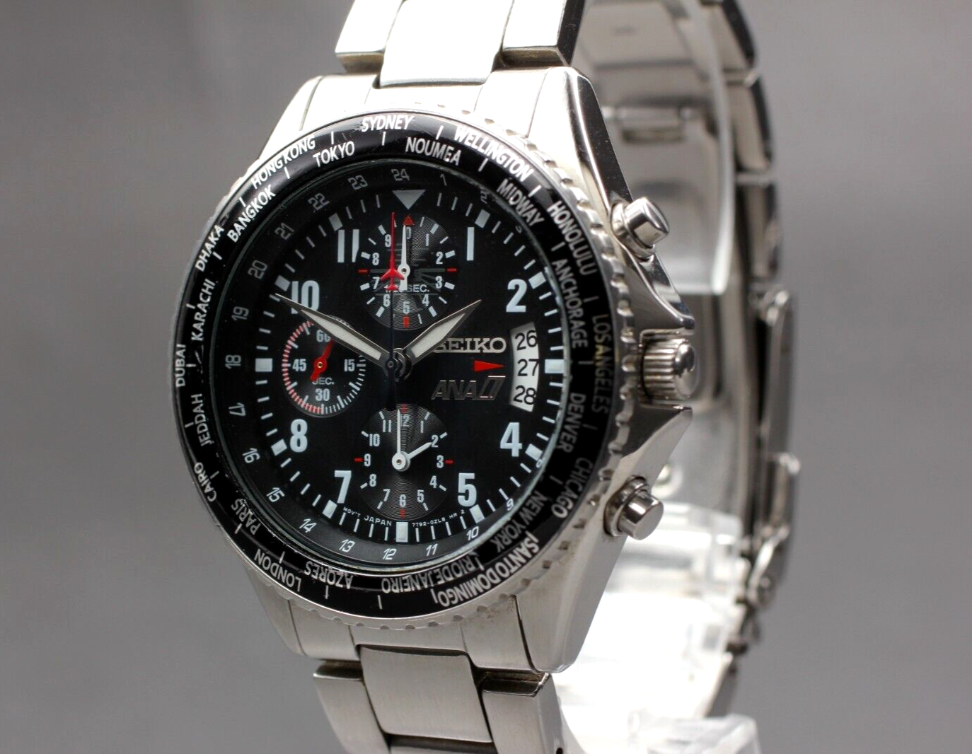 Seiko ANA Pilot Chronograph 7T92-0VG0 Quartz Men's Watch Japan MINT