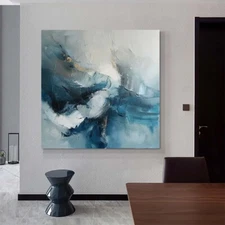 Modern  Abstract art oil painting Hand-painted on canvas Blue ocean wave