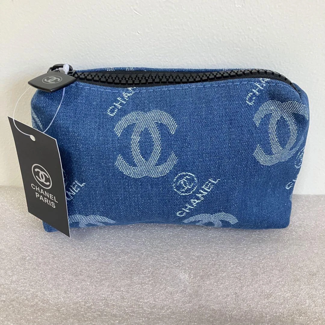 Chanel novelty Pouch vanity Denim fabric Coco mark print W21cm NEW