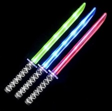 3 Pack Light Up LED Ninja Sword BLUE RED GREEN - Bright Lights Halloween Prop